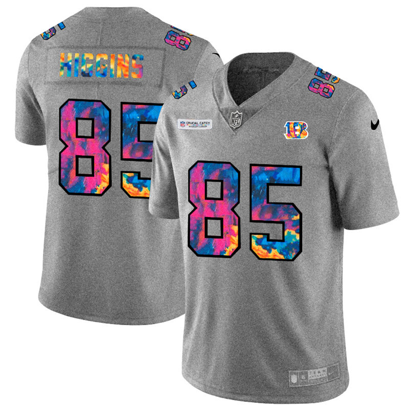 NFL Cincinnati Bengals #85 Tee Higgins Men Nike MultiColor 2020  Crucial Catch  Jersey Grey